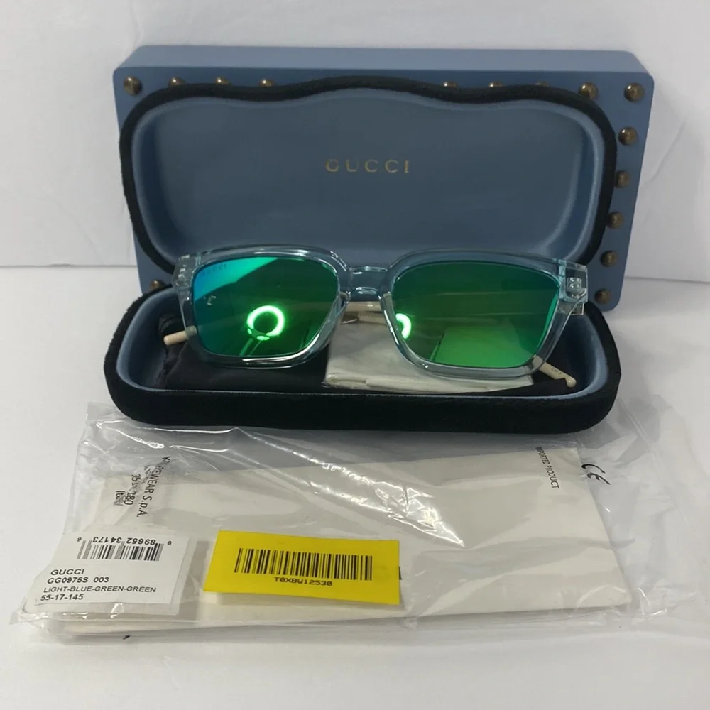 Gucci GG0975S 003 Men’s Translucent Square Sunglasses in Light Blue